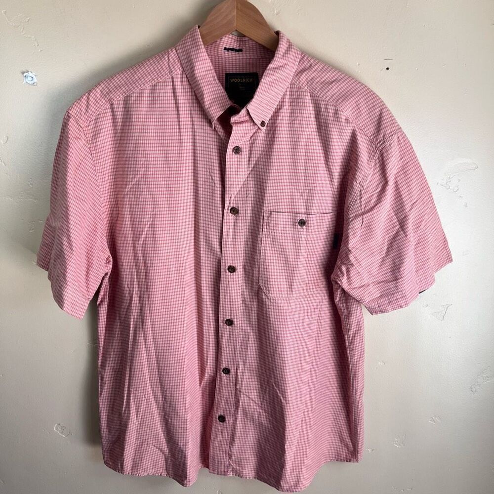 WOOLRICH Mens‎ Short Sleeve Checkered Button Down Top Size Large Work Corporate
